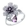 Кольцо из серебра с аметистом и фианитами «Цветок»