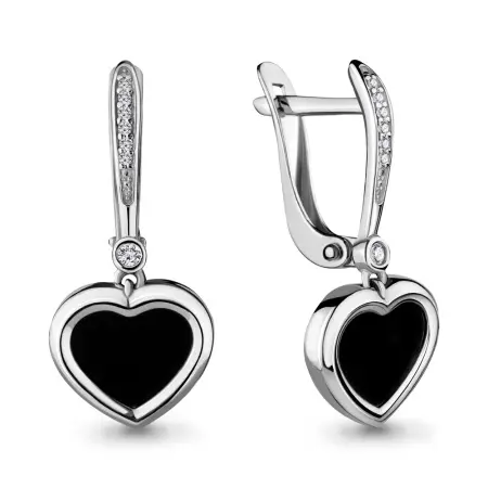 Серьги из серебра с фианитом и стеклом «Сердце»