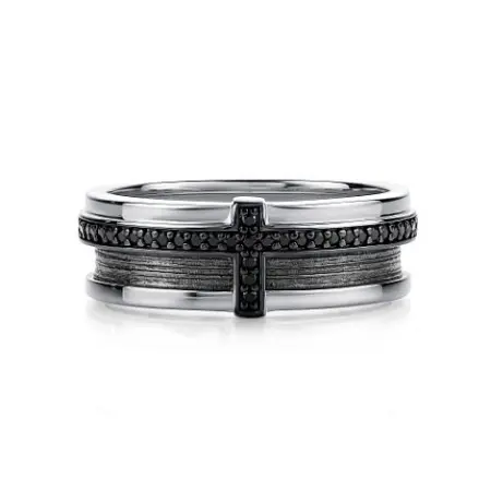 Серебряное мужское кольцо с фианитами «Крест»