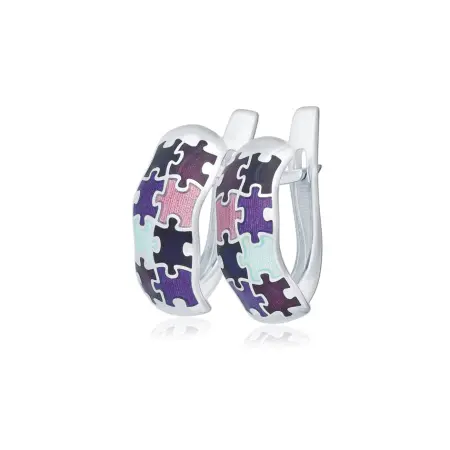 Серьги с английским замком «Пазлы» фиолетовые