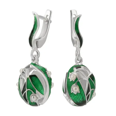 Серьги из серебра с эмалью «Ландыши»