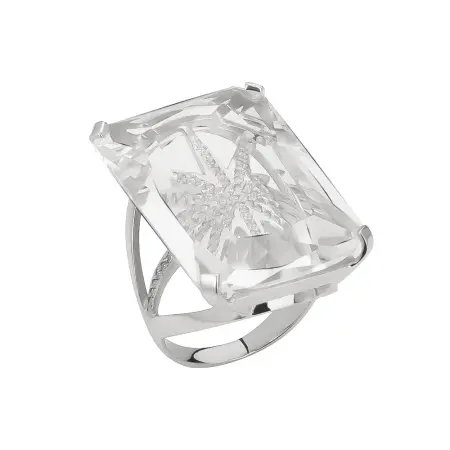 Крупное кольцо из серебра с горным хрусталем