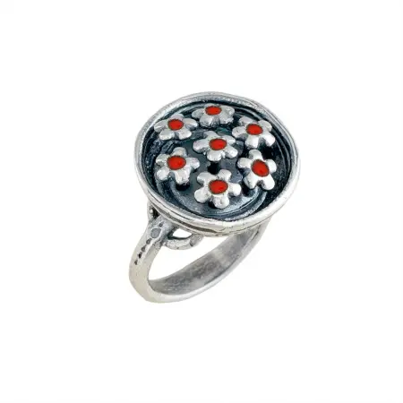 Кольцо из серебра с эмалью «Букетик»