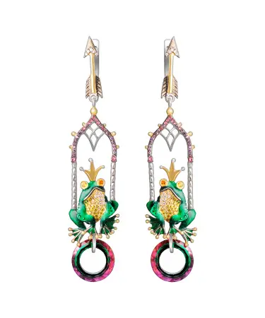 Серьги из серебра с фианитами и эмалью «Царевна-лягушка»