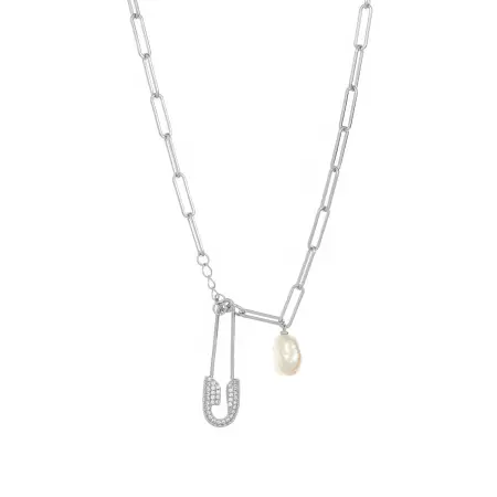 Колье из серебра с жемчугом и фианитом «Булавка»