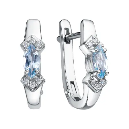 Серьги из серебра с топазами sky и фианитами