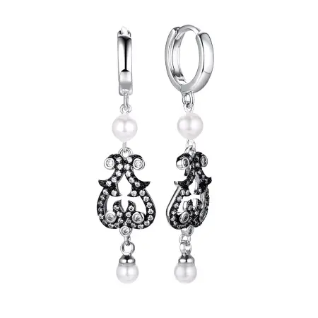 Серебряные серьги с жемчугом и фианитами «Узор»