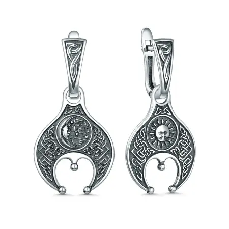 Серьги из серебра «Лунница» в славянском стиле