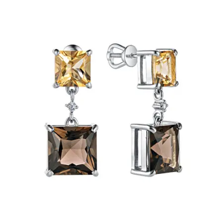 Серьги из серебра цитрином и раухтопазом