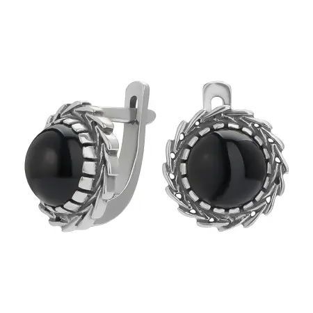Серьги из серебра с черным агатом