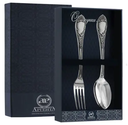 Серебряный набор «Престиж» столовая ложка и вилка с чернением
