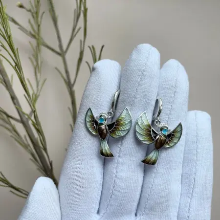 Серьги из серебра с эмалью «Сойка»