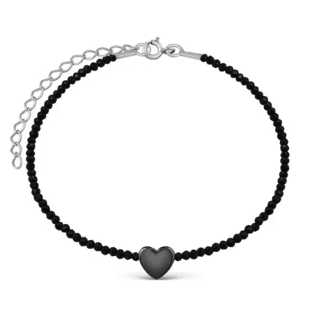 Браслет из серебра с гематитом и чёрной шпинелью «Сердце»
