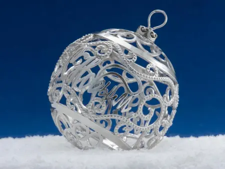 Ёлочная игрушка из серебра Шарик «с Новым Годом»