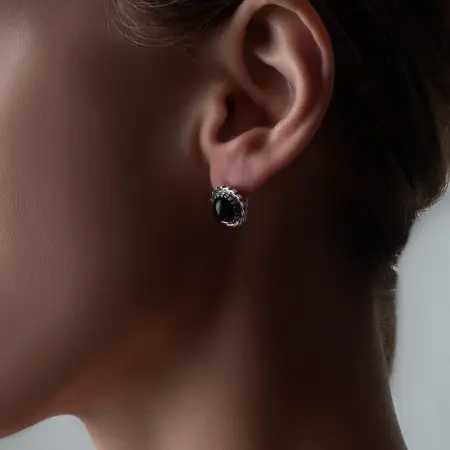 Серьги из серебра с черным агатом