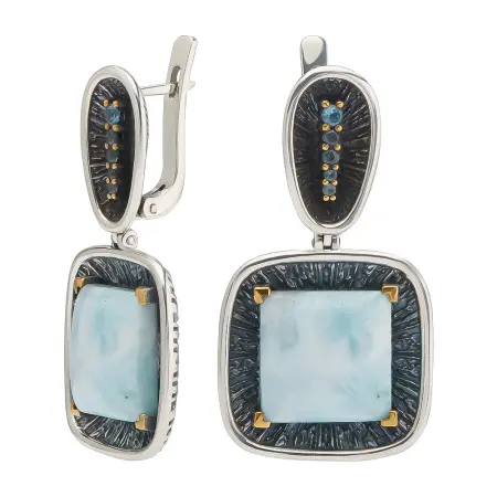 Серьги из серебра «Нежность» с топазом и ларимаром