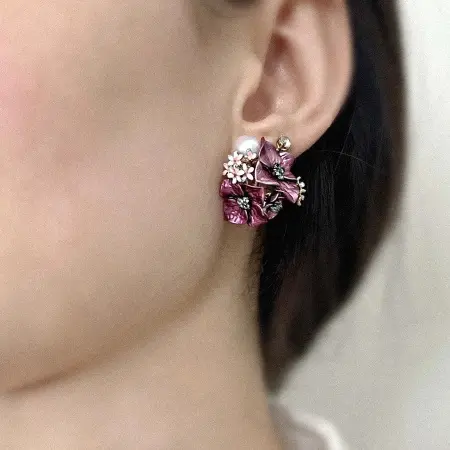 Серьги из серебра с алюминием и жемчугом «Гортензия»