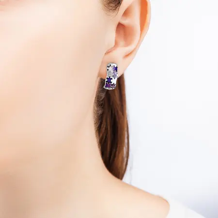 Серьги с английским замком «Пазлы» фиолетовые