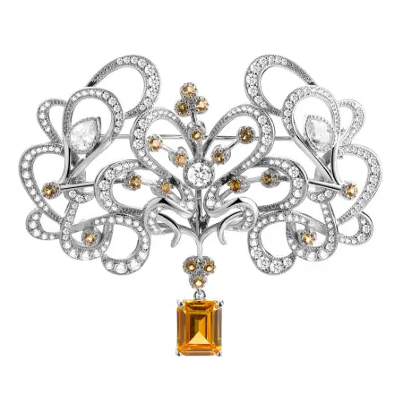 Серебряная брошь с кварцем и фианитами