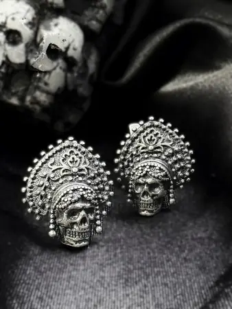 Серьги из серебра 925 Череп Кокошник Баба Яга