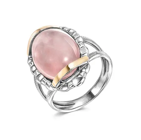Серебряное кольцо с золотом и розовым кварцем