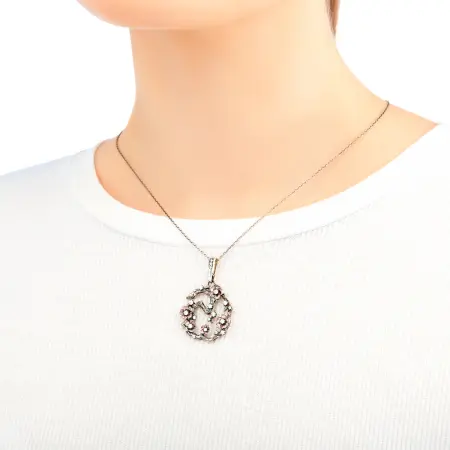 Серебряная подвеска с эмалью и фианитами «Ветка сакуры»