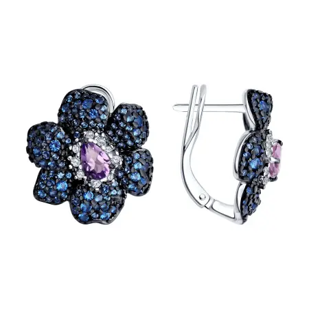Серьги из серебра с аметистами и фианитами «Цветок»