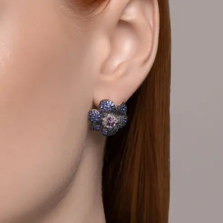 Серьги из серебра с аметистами и фианитами «Цветок»