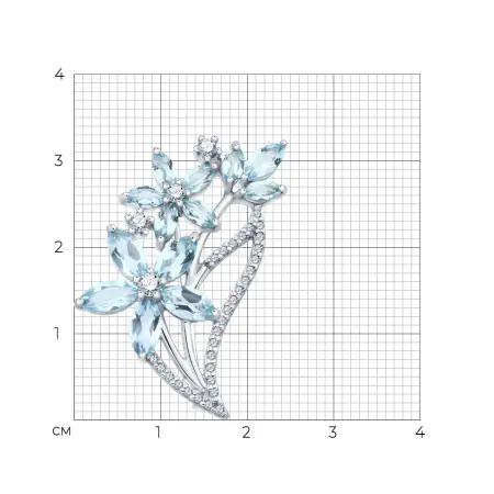 Брошь из серебра с топазами и фианитами