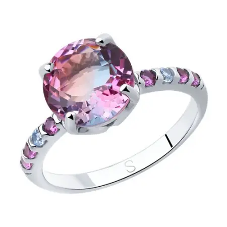 Кольцо из серебра с ситаллом и фианитами