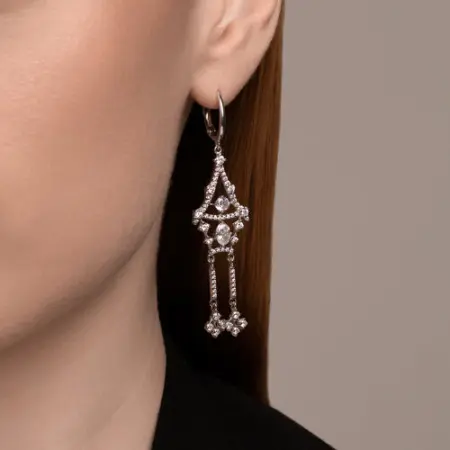 Серьги из серебра с фианитами «Избушка на курьих ножках»