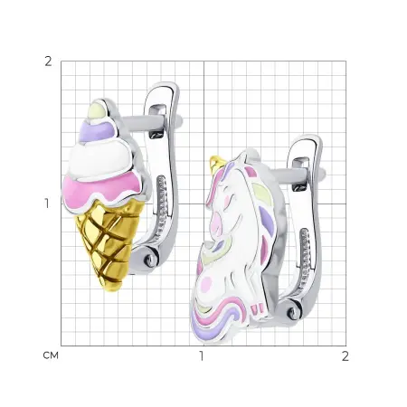 Серьги из золочёного серебра с эмалью «Мороженое»