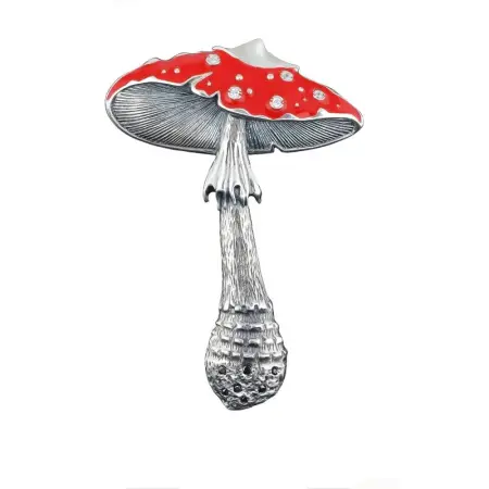 Серебряная брошь с эмалью и фианитом «Мухомор»