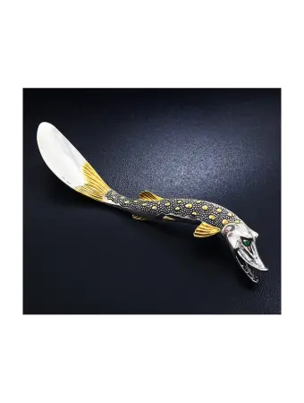 Серебряная икорница «Емеля» с лопаткой «Щука»