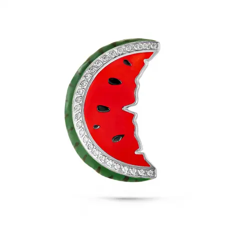 Серебряная подвеска «Арбуз» с эмалью и фианитами