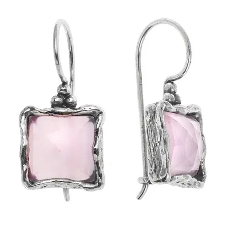 Серебряные серьги с розовым кварцем