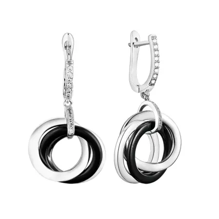 Серьги из серебра с керамикой и фианитами