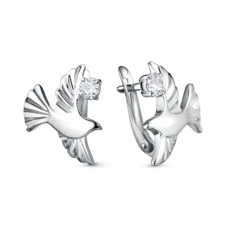 Серебряные серьги с фианитами «Птицы»
