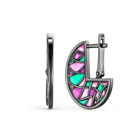 Серьги с витражной эмалью «Черная мозаика»