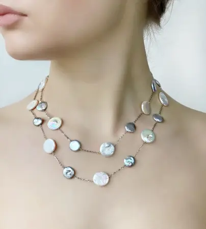 Колье сотуар из серебра с барочным жемчугом