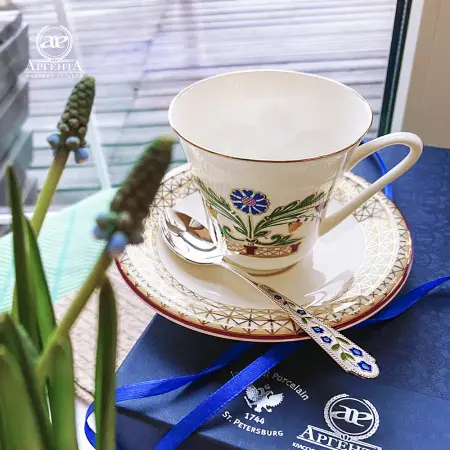 Серебряная чайная ложка «Лето-Василек» с эмалью