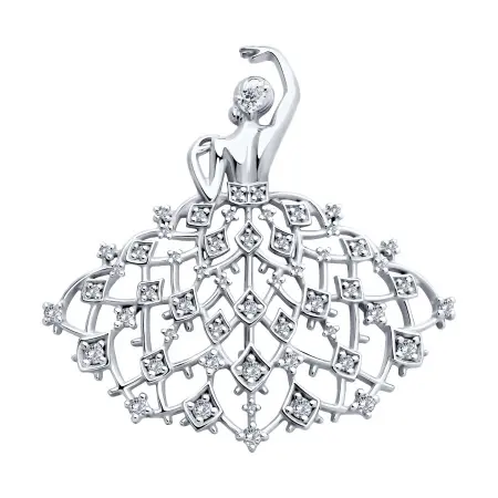 Серебряная брошь с фианитами «Невеста»