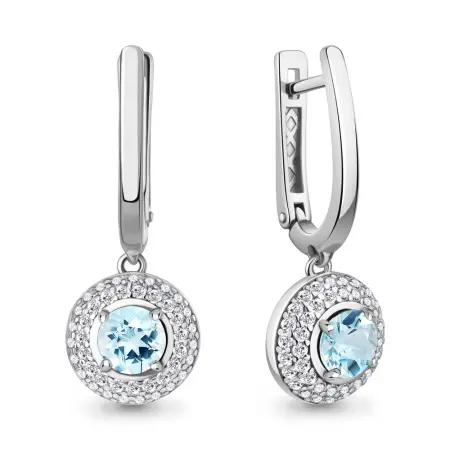 Серьги из серебра с топазом и фианитами