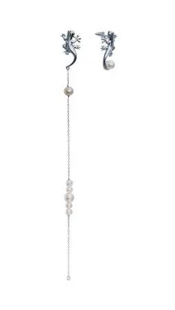 Серебряные ассимитричные серьги «Ящерка»