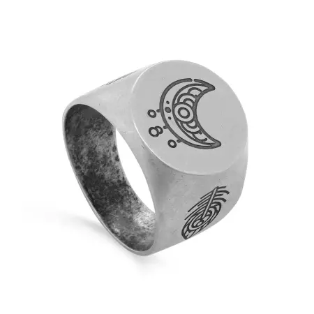 Серебряное кольцо-печатка «Луна»