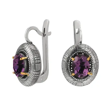 Серьги из серебра с аметистом и позолотой