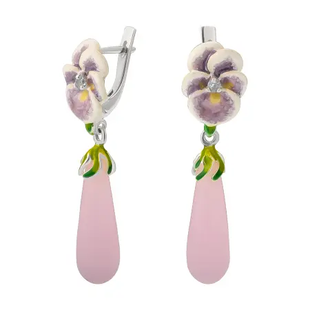 Серьги из серебра с эмалью «Фиалка»