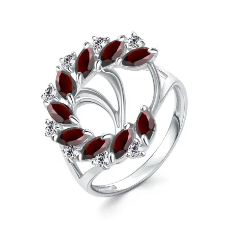 Серебряное кольцо с гранатом и фианитами
