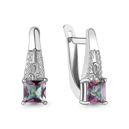 Серьги из серебра с кварцем и фианитами