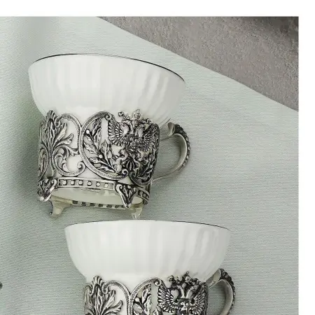 Чашка чайная «Герб» с чернением с ложкой